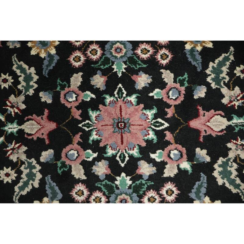 Hand Knotted Oriental 100% Wool Carpet Traditional All-Over Black Agra Area Rug - 6' 1'' X 4' 2''