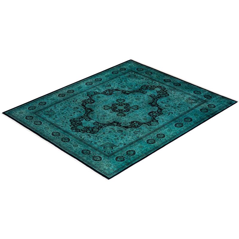 Overton Hand Knotted Wool Vintage Inspired Modern Contemporary Overdyed Green Area Rug - 8' 4" x 10' 1"