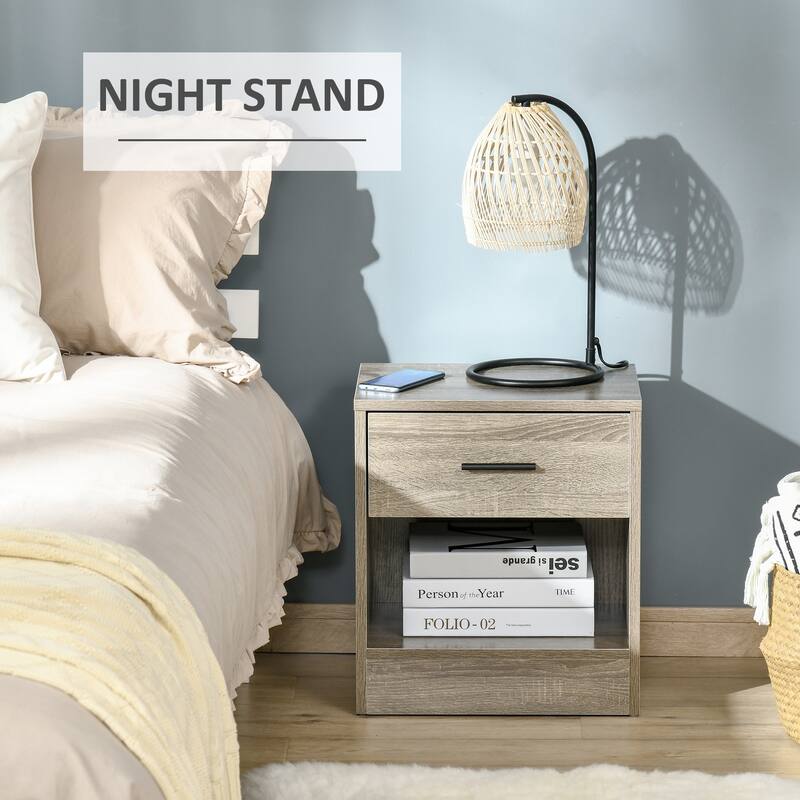 HOMCOM Modern End Table with Drawer, Space Saving Sofa Side Accent Table with Open Storage Shelf for Living Room or Bedroom