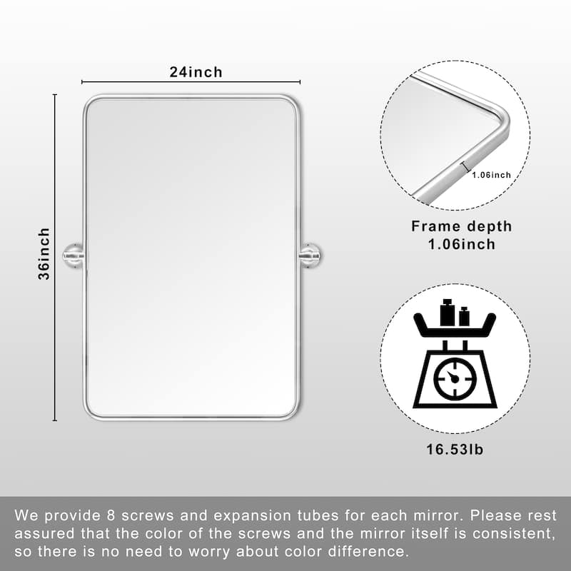 Rectangle Bathroom Tilting Vanity Wall Pivot Mirror, with Rounded Corner Design