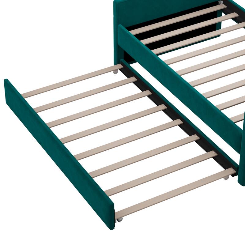 Velvet Tufted Upholstered Daybed with Trundle,USB & Type-C Charging Ports