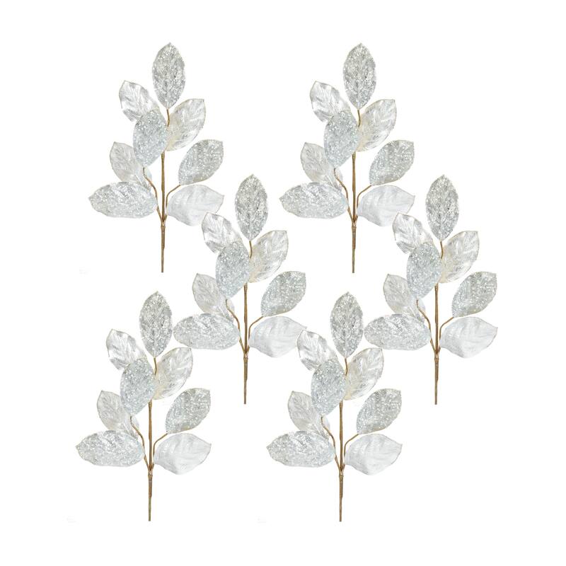 Magnolia Leaf Spray (Set of 6) - Silver - Silver
