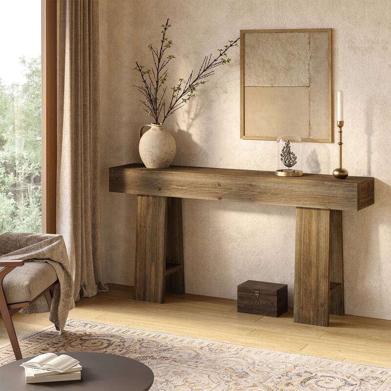 63-Inch Farmhouse Solid Wood Console Table for Entryway, Foyer