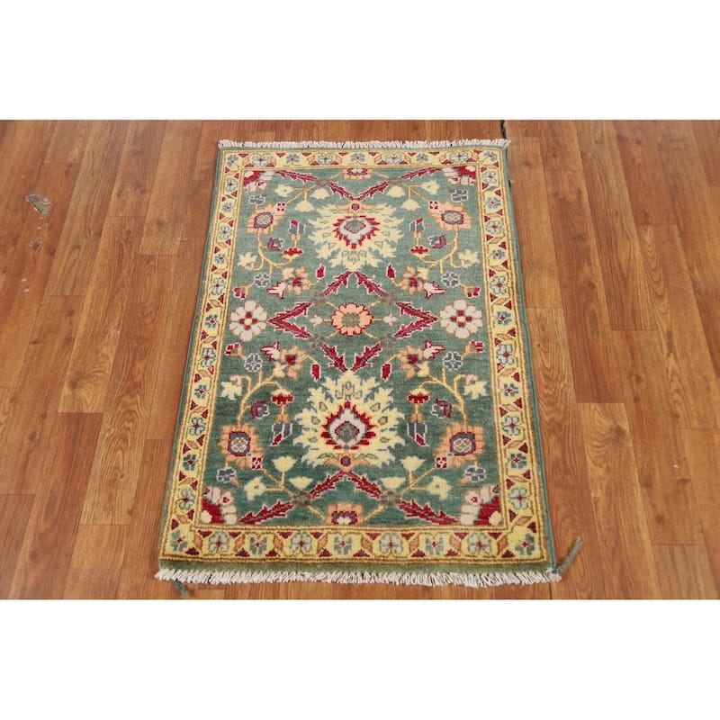 Green Floral Kazak Oriental Foyer Rug Hand-Knotted Wool Carpet - 2'0" x 3'0"
