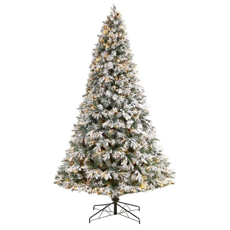 Pre-Lit Flocked Vermont Mixed Pine Artificial Christmas Tree - 9’ - Warm White LED Lights - 9 Foot