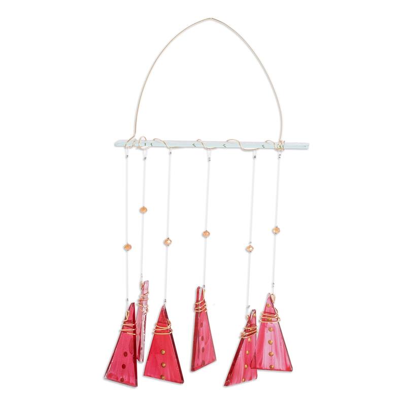 Novica Handmade Red Illusion Recycled Glass Windchime