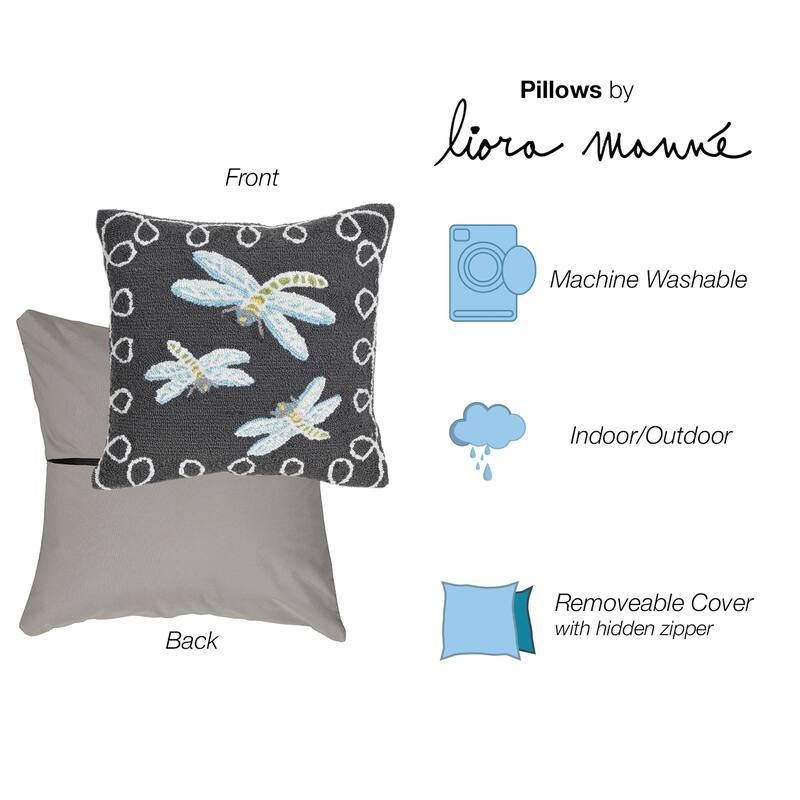 Liora Manne Frontporch Dragonfly Indoor/Outdoor Pillow Midnight 18" Square