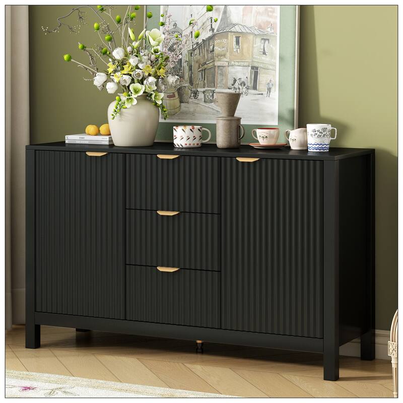 Entryway Cabinet with Wave Design with 3 Adjustable Shelves