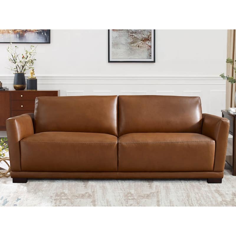 Hydeline Mary Top Grain Leather Sofa Loveseat and Chair Set with Memory Foam and Springs