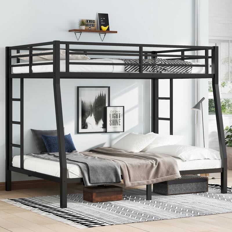 Full XL over Queen Metal Bunk Bed for Adults - Sturdy Frame, Noise Reduced, Under-Bed Storage - Black