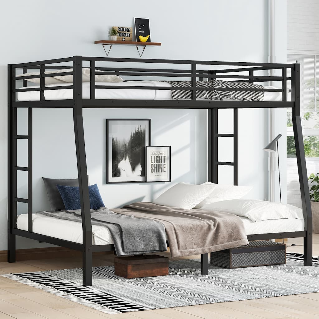 Full XL over Queen Metal Bunk Bed for Adults - Sturdy Frame, Noise Reduced, Under-Bed Storage