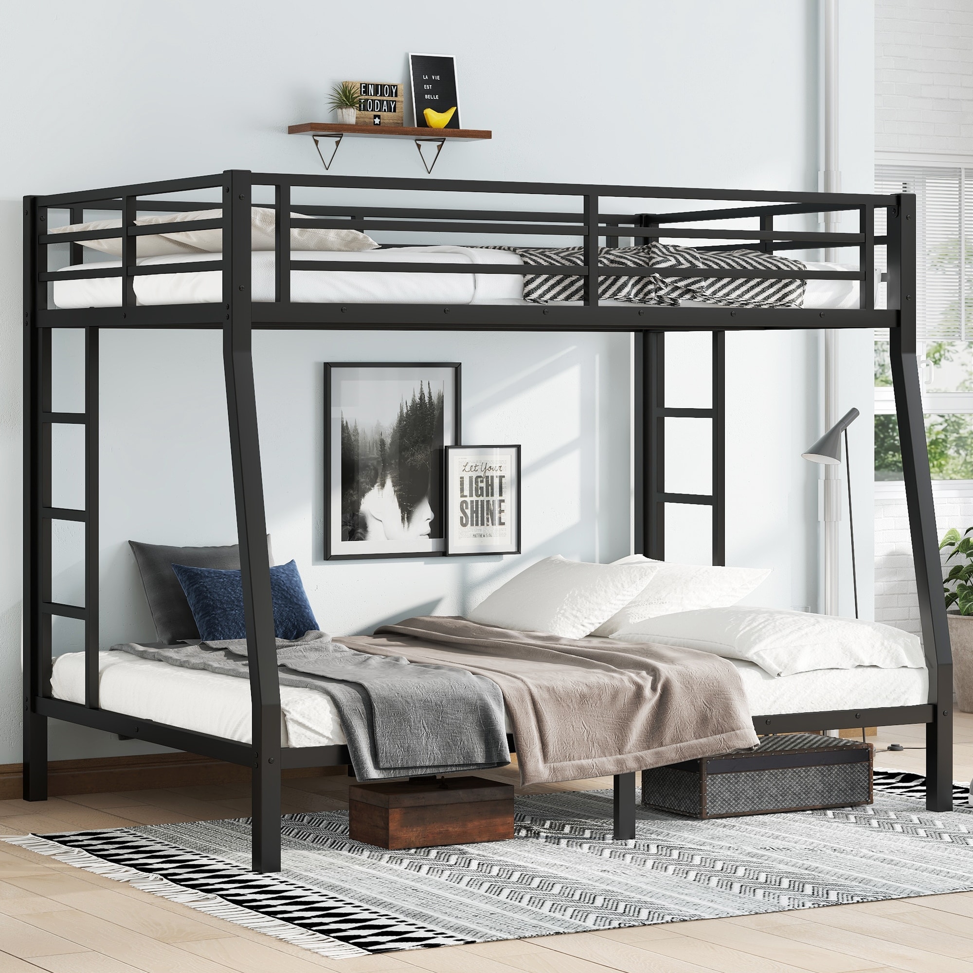 Metal Full XL over Queen Bunk Bed for Teens and Adults