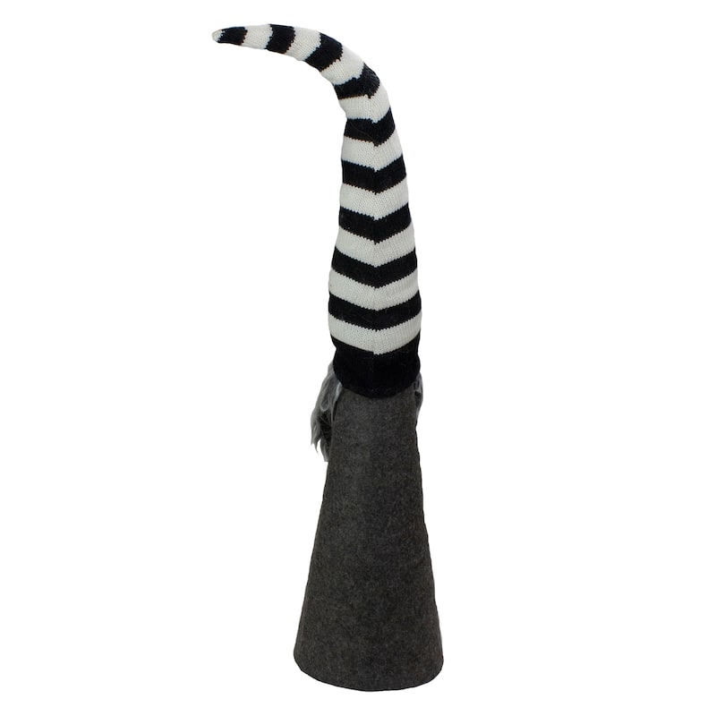 27" LED Lighted Black and White Striped Gnome Christmas Figure