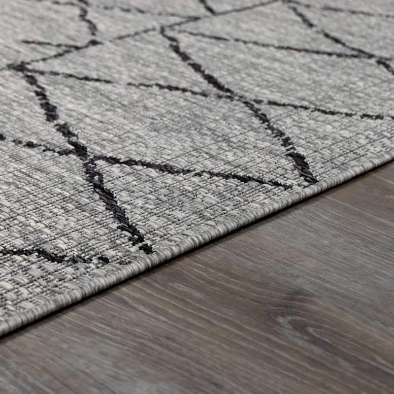 Hauteloom Marwood Living Room, Bedroom Patio Outdoor Area Rug - Black, Charcoal, Taupe - 10' x 14' - 2' x 2'11" - Black, Charcoal, Taupe / Marwood