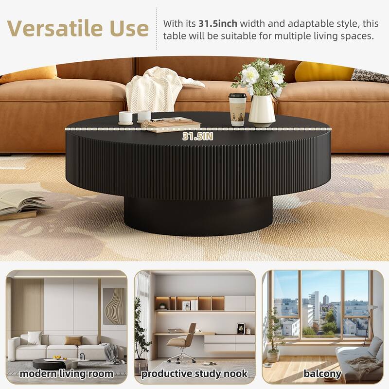 Modern Round Drum Coffee Table with Sturdy Base