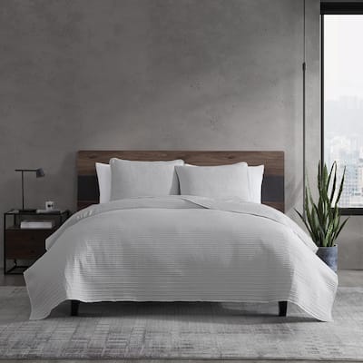 Kenneth Cole Washed Channel Solid Grey Reversible Quilt Set
