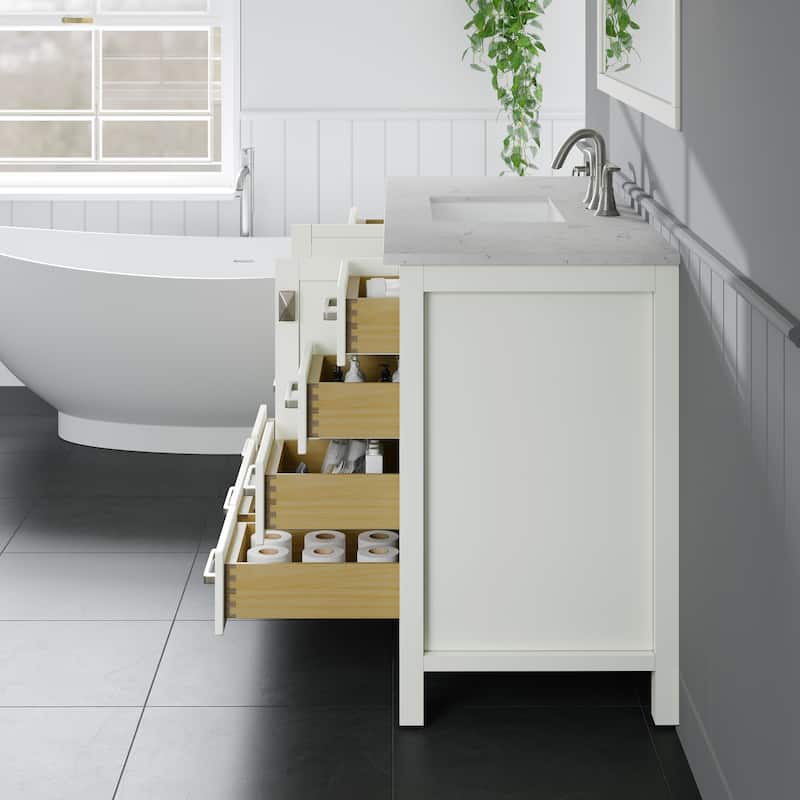 Eviva Aberdeen 48"W Bath Vanity with White Carrara Quartz Top