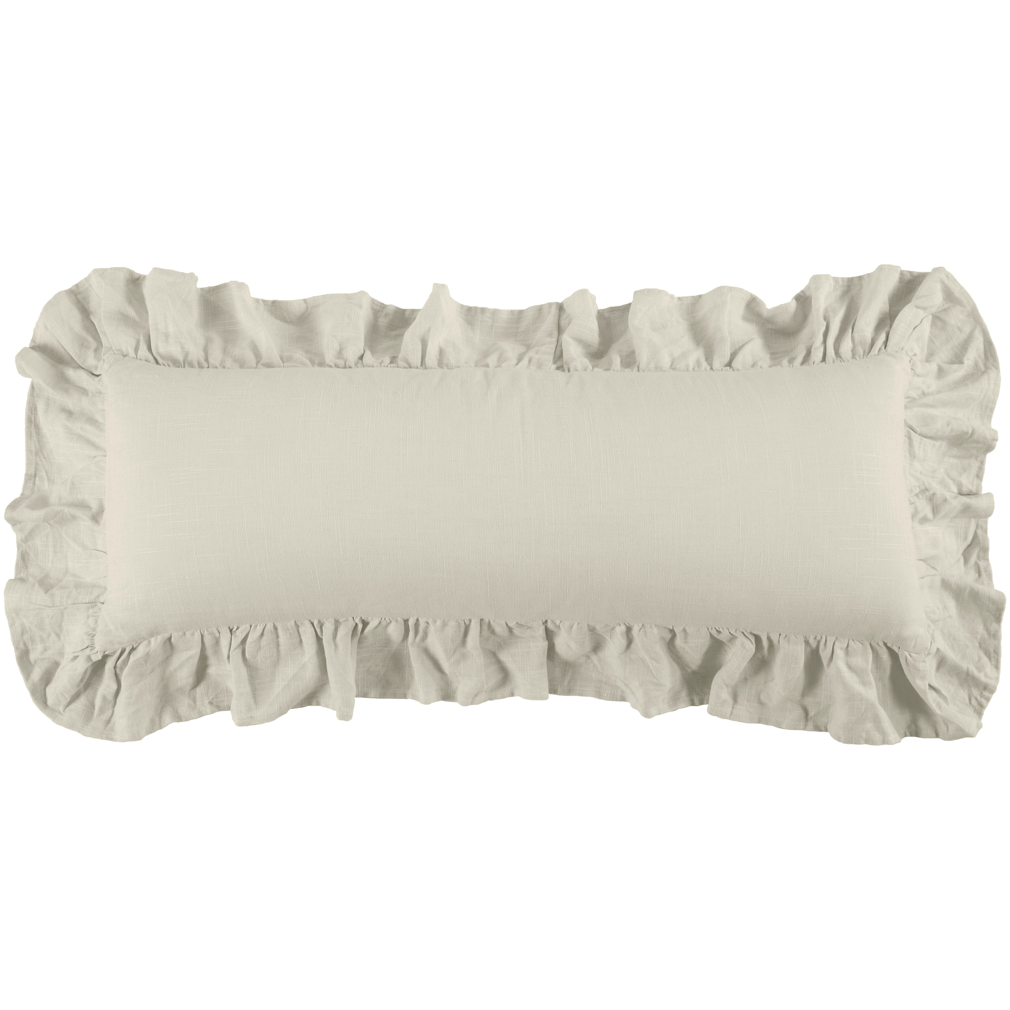 Washed Linen Ruffled Lumbar Pillow 14x36 Light Tan