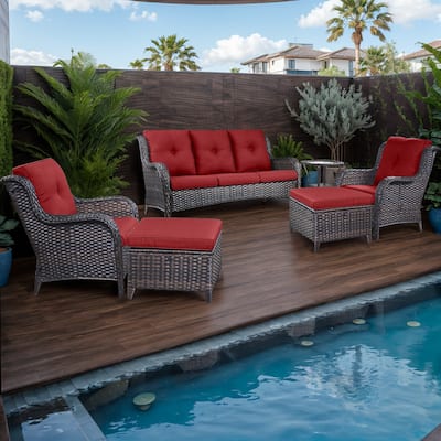 6 Pieces All Weather Wicker Sofa Patio Chair Set