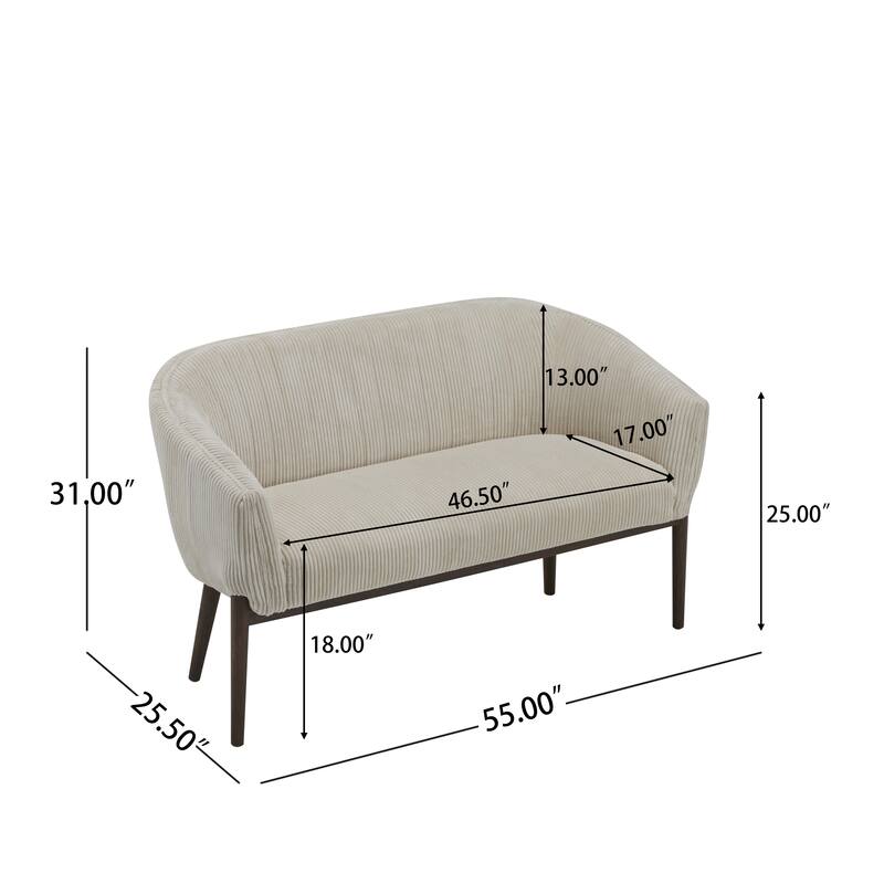 Mid-Century Modern Corduroy 2-Seater Sofa with Tufted Stitching, Recessed Arms and Walnut Legs, for Living Room Apartment