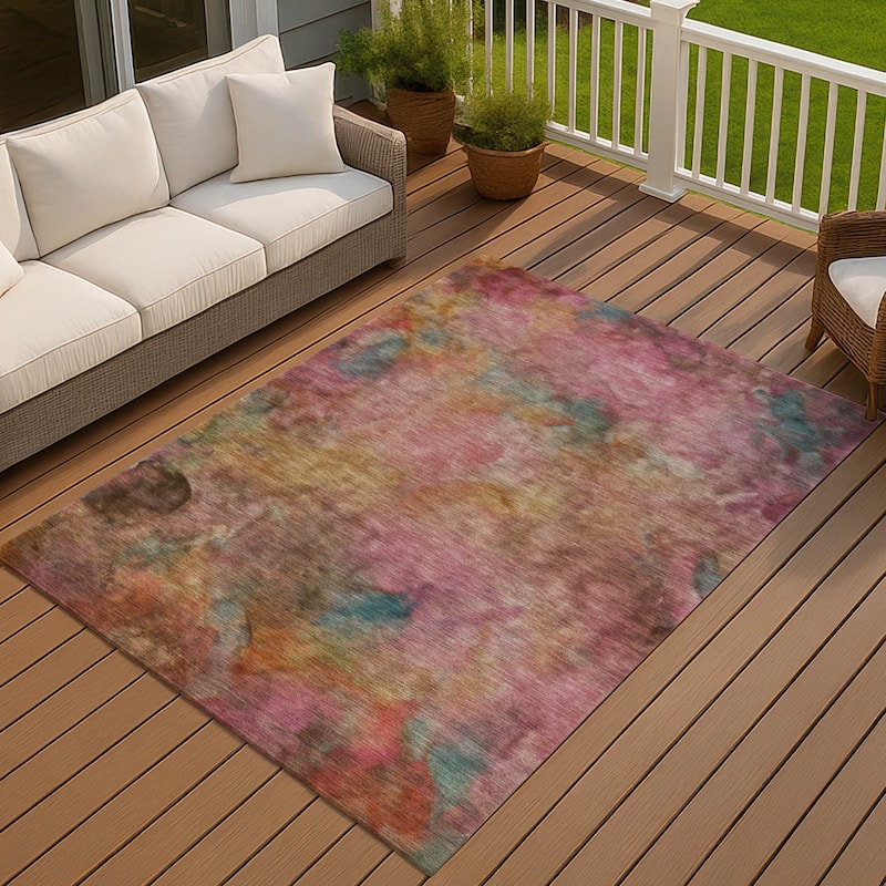 Machine Washable Indoor/ Outdoor Abstract Contemporary Chantille Rug - Pink - 9' x 12'