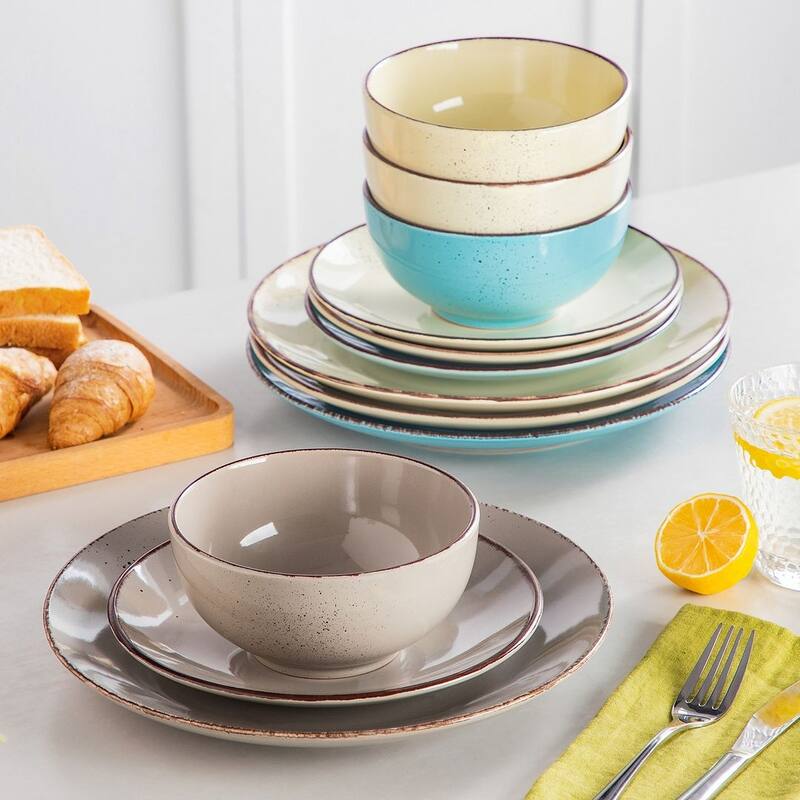 vancasso NAVIA Sesame Glaze 12-Piece Stoneware Dinnerware Set