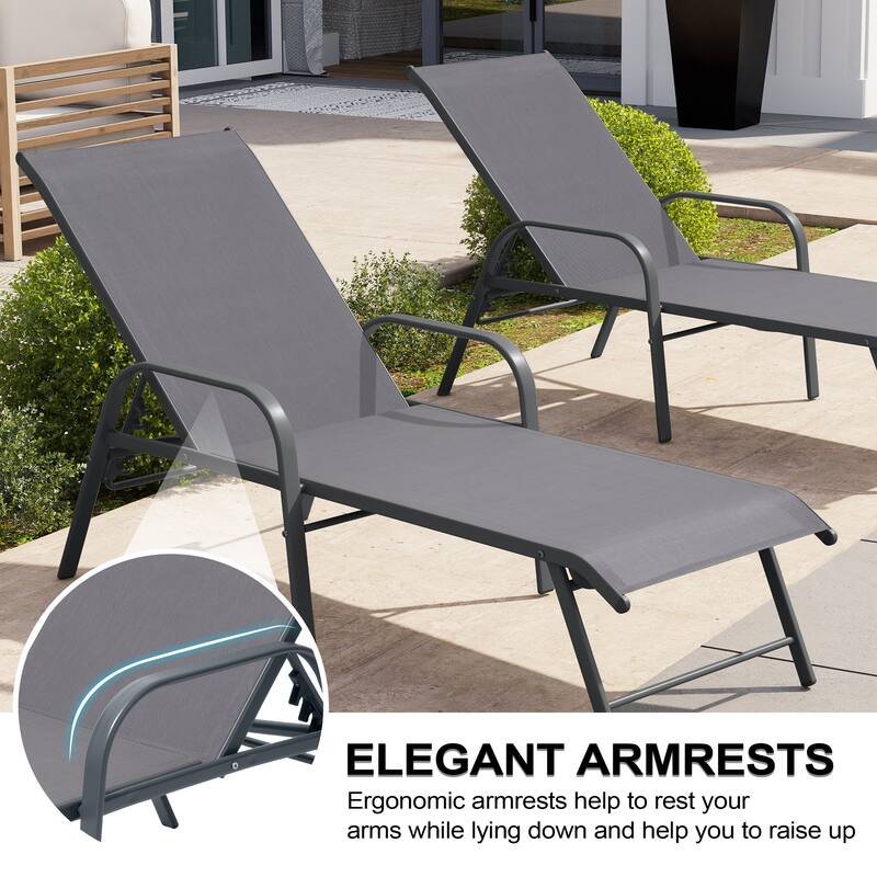 Crestlive Products Outdoor Aluminum Chaise Lounge Chair with Adjustable Backrest