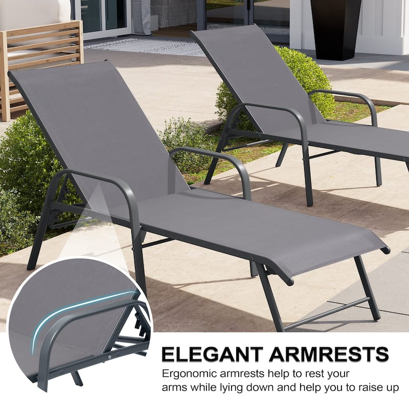 Outdoor Patio Lounger Aluminum Adjustable Chaise Lounge Chairs with Arms (Set of 2/4) - See Picture