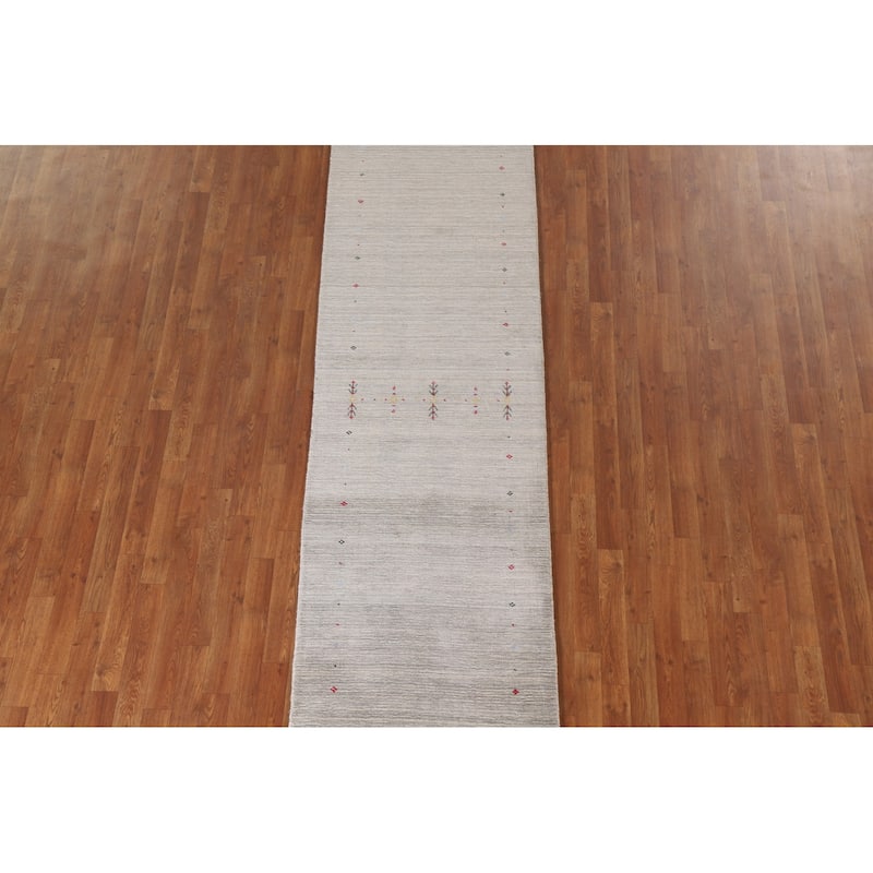 Tribal Beige Gabbeh Runner Rug Hand-knotted Wool Carpet - 2'2"x 9'8"
