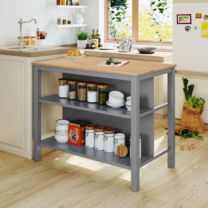 Rubber Wood Kitchen Island Set