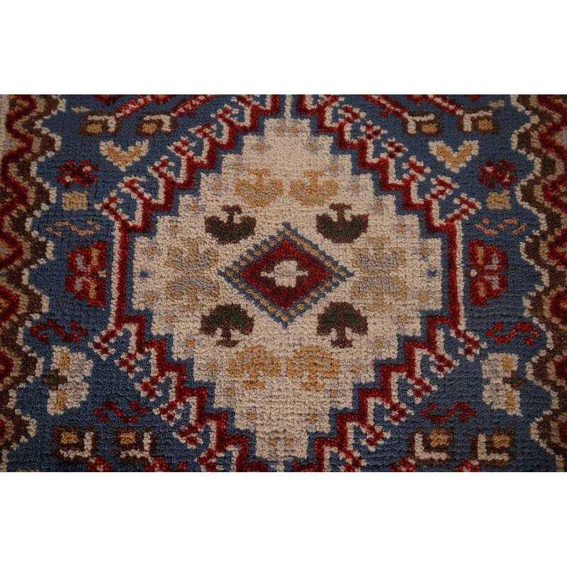 Blue Geometric Khotan Oriental Runner Rug Hand-Knotted Wool Carpet - 2'7"x 11'9"
