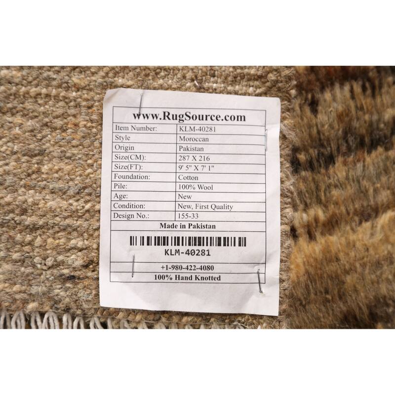 Geometric Beige Moroccan Oriental Area Rug Handmade Wool Carpet - 7'1" x 9'5"