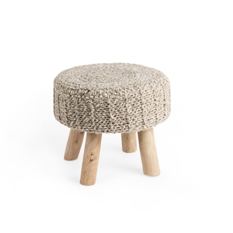 HomeRoots 19" Taupe and Brown Wool Round Footstool