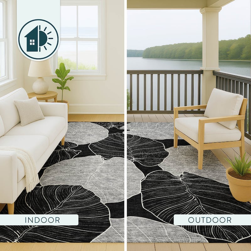 Machine Washable Indoor/ Outdoor Tropical Floral Chantille Rug