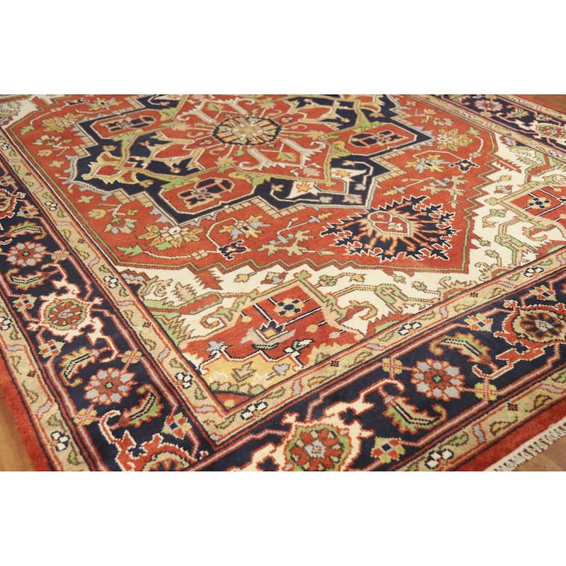 Orange Medallion Heriz Serapi Indian Area Rug Handmade Wool Carpet - 8'10" x 11'9"
