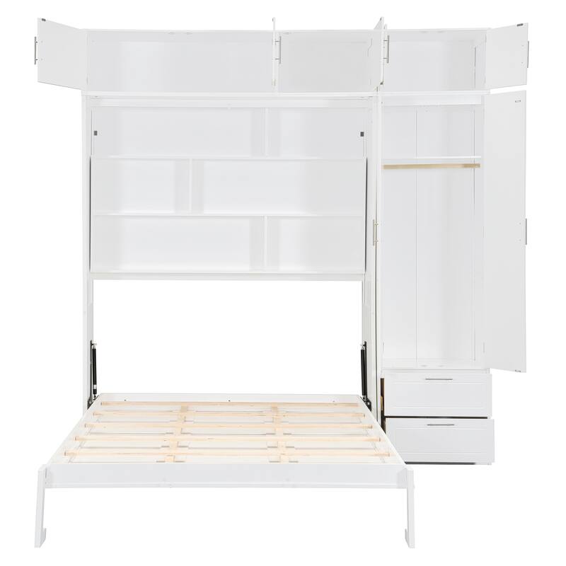 Queen-Size Foldable Wall Bed - Built-in Wardrobe & Shelves, Space-Saving Design for Guest Rooms & Small Apartments