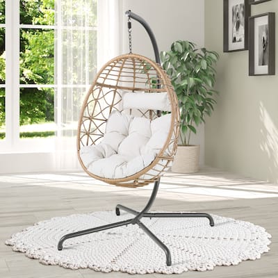 Swing Egg Chair with Stand Indoor Outdoor Wicker Rattan Hammock Chair