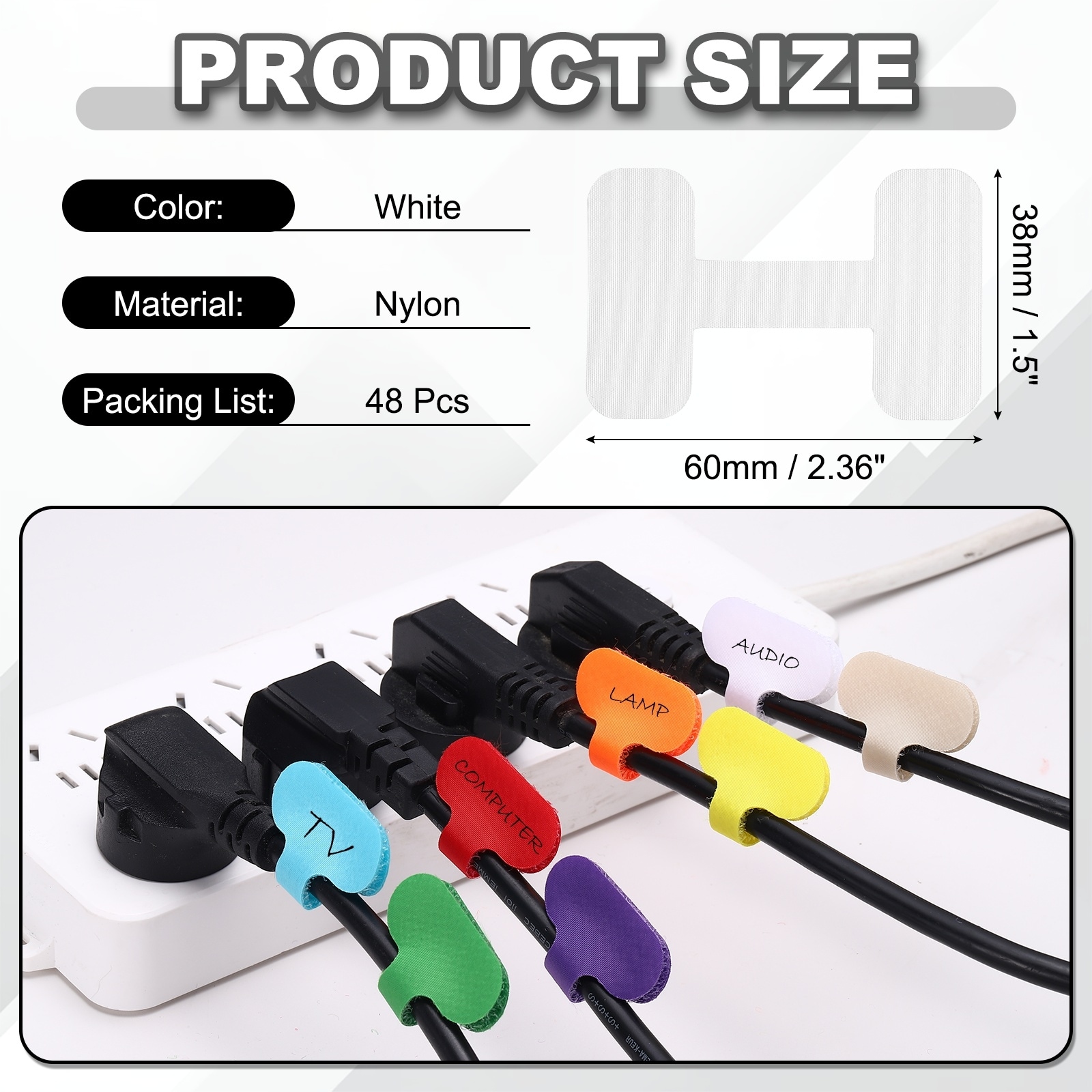 Cable Labels Tags, Write on Wire Tags Cord Labels Hook Loop Rectangle Cable Ties for Organize Wire Classify