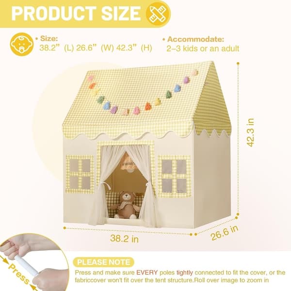 Kids Play Tent Indoor with Mat, Tassel Garland, Star Lights