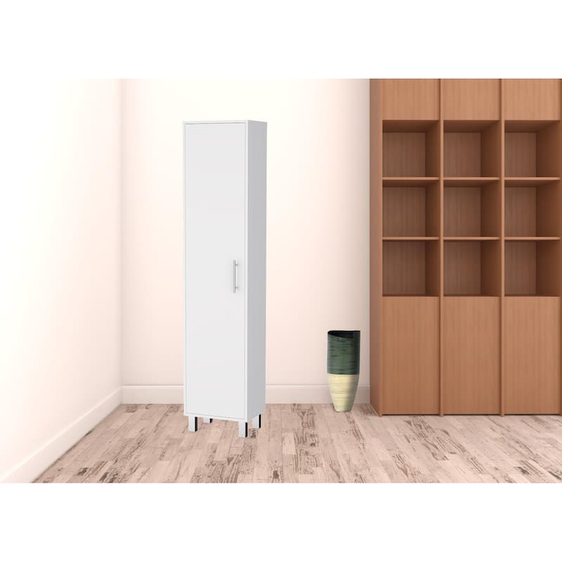 HomeRoots 16" Silver And White Accent Cabinet With Five Shelves - 15.70 in. x 70.90 in. x 11.70 in. - 15.70 in. x 70.90 in.  x 11.70 in. - Polished - Silver