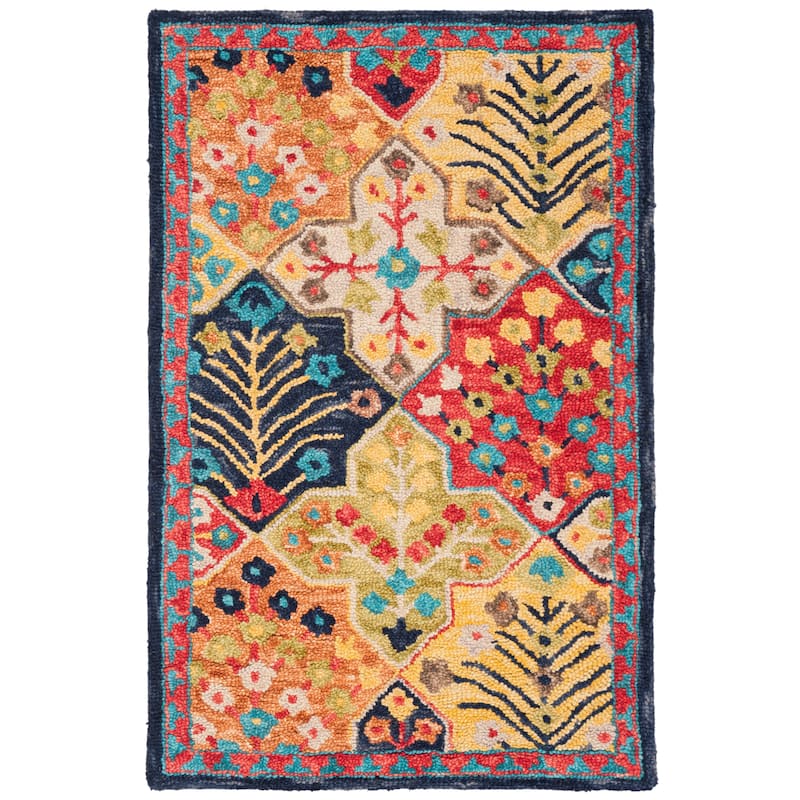 SAFAVIEH Handmade Aspen Reemtdine Boho Tribal Wool Rug - 2' x 3' - Blue/Orange