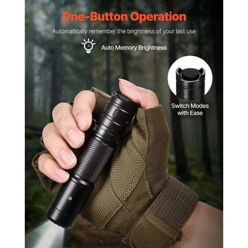 Black Rechargeable LED Flashlight 1200 Lumens with 6 Modes IP66 Waterproof - 1.2 × 1.0 × 4.8 in