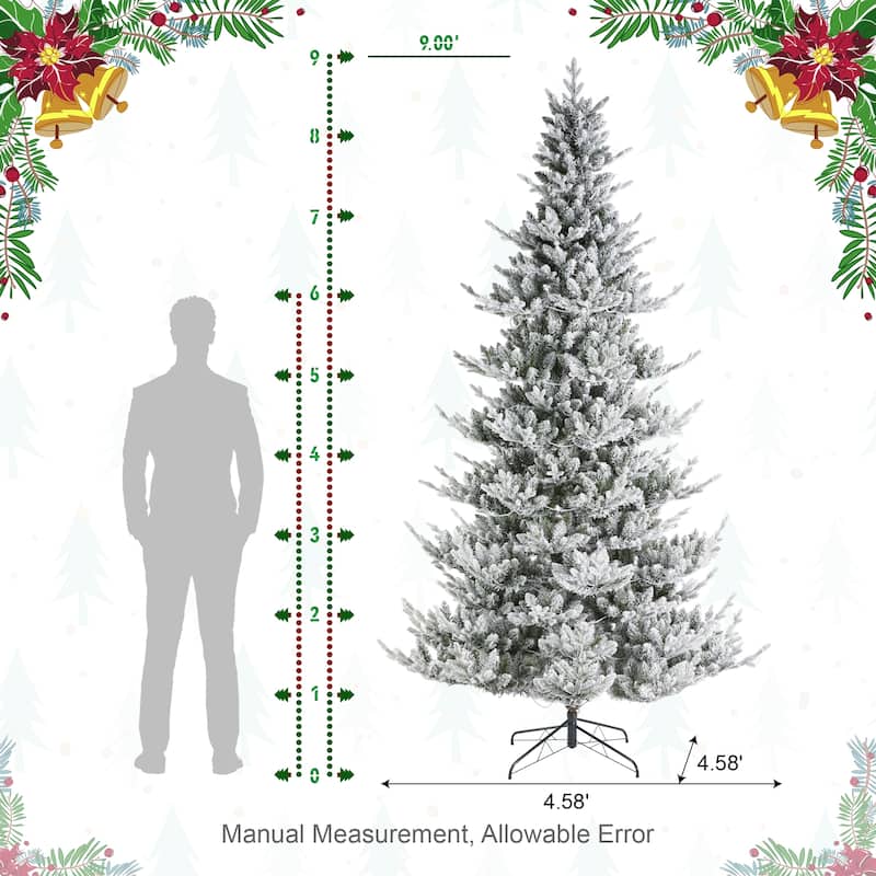 Glitzhome 7.5ft/9ft Pre-Lit Flocked Upward Slim Fir Artificial Christmas Tree with Remote Control