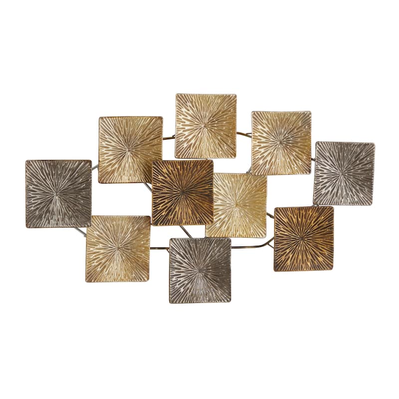 Metal Sunburst Carved Overlapping Square Wall Decor - Gold - Roche River Decor