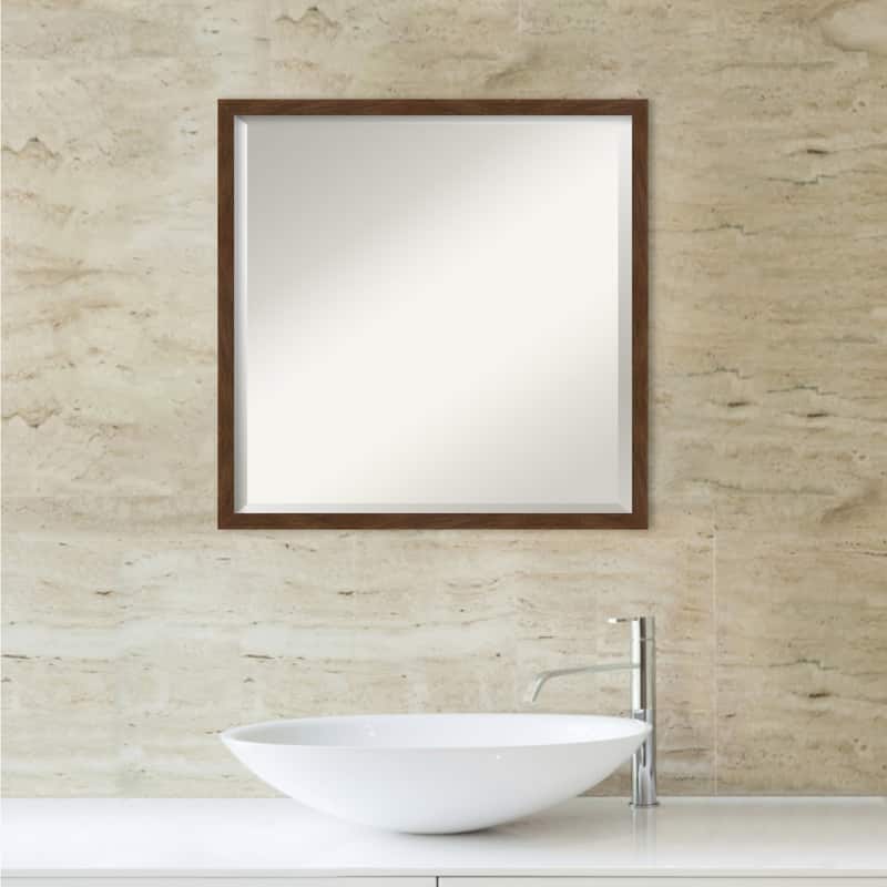Beveled Wood Bathroom Wall Mirror - Carlisle Brown Narrow Frame - Carlisle Brown Narrow