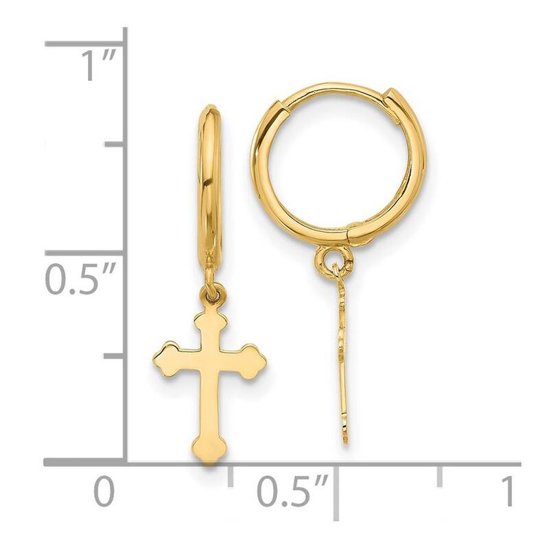 Curata 14k Yellow Gold Hinged Dangel Cross Hoop Earrings - 22.7x7.1mm