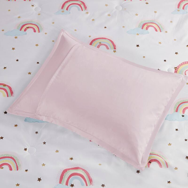 Intelligent Design Kids Mia Rainbow and Metallic Stars Comforter Set with Bed Sheets