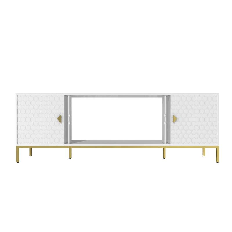 70 Inch TV Stand, Heavy Duty Wood Media Entertainment Center Console with Cabinet Storage & Open Shelves - White