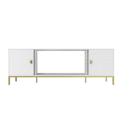70 Inch TV Stand, Heavy Duty Wood Media Entertainment Center Console with Cabinet Storage & Open Shelves