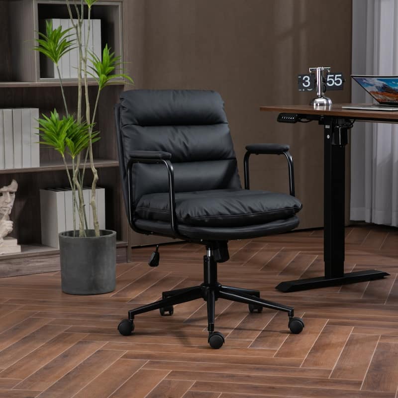 Upholstered home office chair with wheels and arms